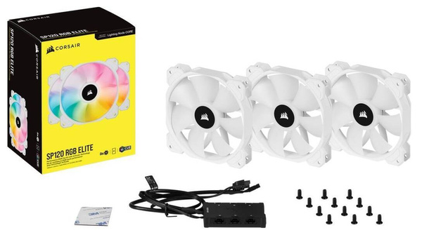 Wentylatory Corsair SP120 RGB Elite White (3x120mm) + Kontroler Lighting Node CORE (CO-9050137-WW)