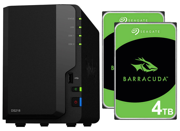 Serwer NAS Synology Diskstation DS218 + 8TB (2x4TB) Seagate Barracuda HDD