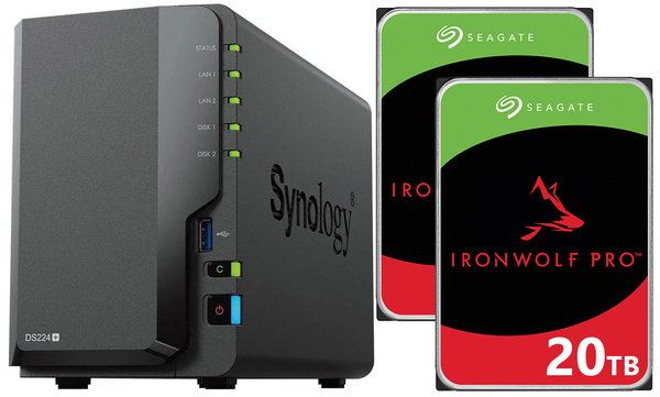 Serwer NAS Synology DiskStation DS224+ 40TB (2x20TB) Seagate IronWolf PRO / 10GB RAM
