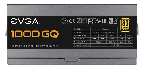 Zasilacz ATX EVGA 1000 GQ 80 Plus Gold 1000W (210-GQ-1000-V2) (U)(W)