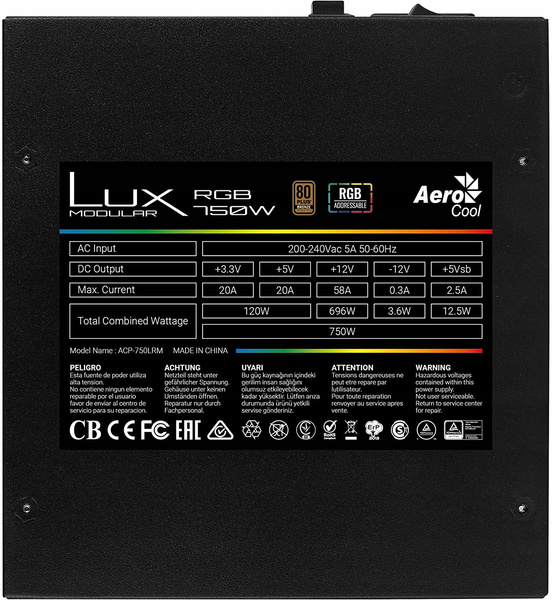 Zasilacz Aerocool Lux RGB 750M 750 W 80 PLUS Bronze (LUXRGB750M)