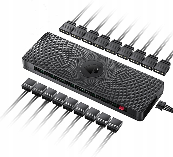 Kontroler Hub ARGB PWM AsiaHorse 9x Wentylator 5V 3pin Zasilanie SATA (Hub / Kontroler 2w1 ARGB + PWM)