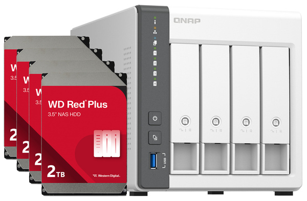 Serwer NAS Qnap TS-433 8TB (4x2TB) WD RED Plus / 4GB RAM