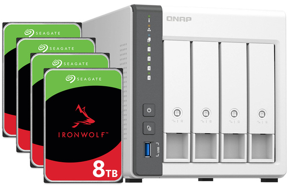 Serwer NAS Qnap TS-433 32TB (4x8TB) Seagate IronWolf / 4GB RAM
