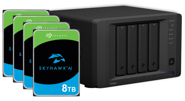 Rejestrator NVR Synology DVA3221 32TB (4x8TB) Seagate SkyHawk AI HDD