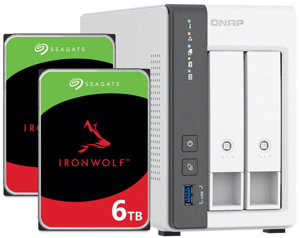 Serwer NAS Qnap TS-216G 12TB (2x6TB) Seagate IronWolf / 4GB RAM