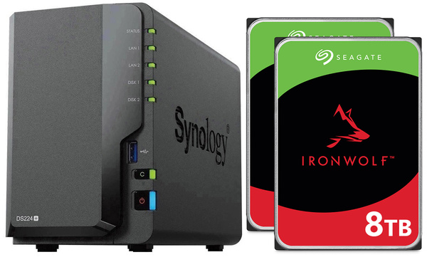 Serwer NAS Synology DiskStation DS224+ 16TB (2x8TB) Seagate IronWolf