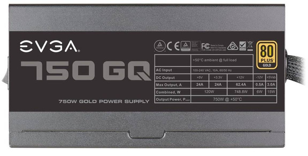 PÓŁMODULARNY ZASILACZ ATX EVGA 750GQ 80 PLUS GOLD 750W (U)