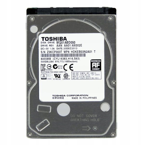 TOSHIBA 500GB 5.4k 8MB SATA II 2.5'' MQ01ABD050V USZKODZONY