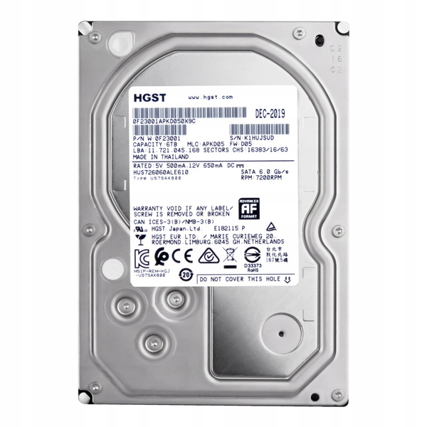 Dysk twardy HGST Ultrastar 7K6000 6TB SATA III 3,5" (HUS726060ALE610)
