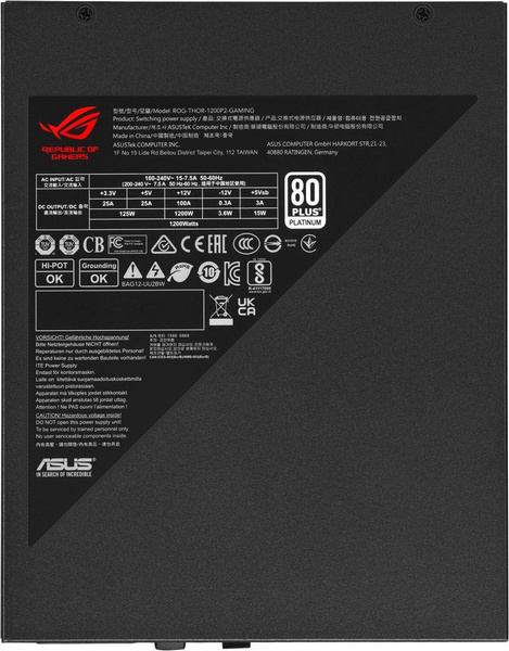 Zasilacz Asus ROG THOR 1200W Platinum II 1200 W 80 PLUS Platinum (B) (90YE00L0-B0NA00)