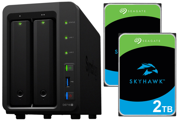 Serwer NAS Sinology DiskStation DS716+ 4TB (2x2TB) Seagate SkyHawk HDD