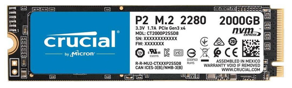 Dysk SSD Crucial P2 2TB M.2 2280 PCI-E x4 Gen3 NVMe (CT2000P2SSD8) (U)