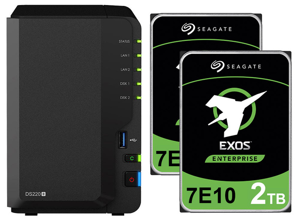 Serwer NAS Synology Diskstation DS220+ 4TB (2x2TB) Seagate Exos 7E10 HDD