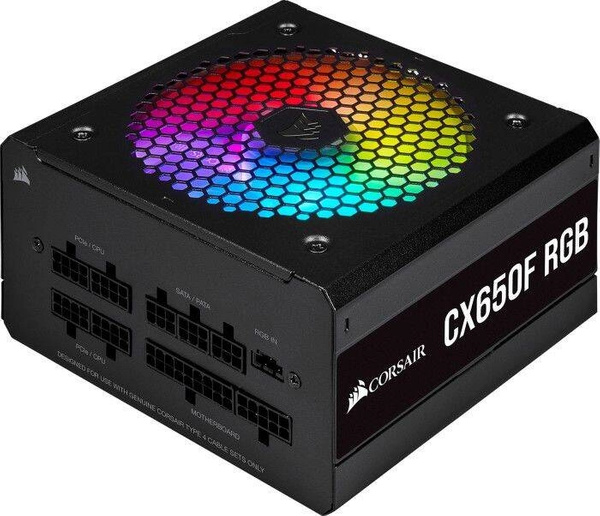 Modularny zasilacz ATX Corsair CX650F 80 Plus BRONZE o mocy 650W z podświetleniem RGB (Niekompletny)