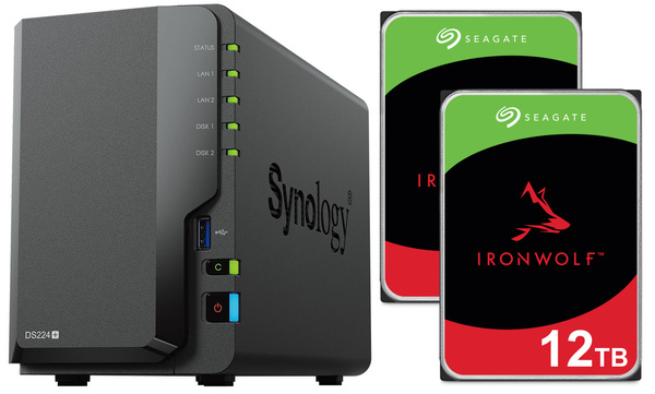 Serwer NAS Synology DiskStation DS224+ 24TB (2x12TB) Seagate IronWolf / 10GB RAM