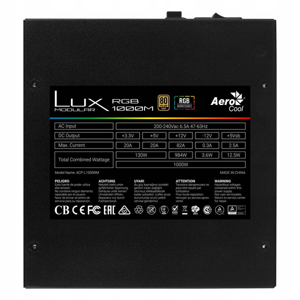 Zasilacz AerocoolLUX RGB 1000M 1000W ACP-L1000RM (W)