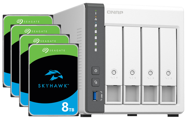 Serwer NAS Qnap TS-433 32TB (4x8TB) Seagate SkyHawk / 4GB RAM