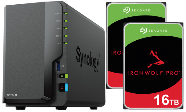 Serwer NAS Synology DiskStation DS224+ 32TB (2x16TB) Seagate IronWolf PRO / 10GB RAM