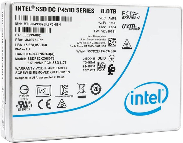 Dysk serwerowy Intel SSD DC P4510 Series 8TB NVMe PCIe SAS SSDPE2KX080T8