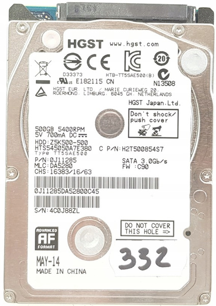 Dysk twardy HGST HTS545050A7E380 500GB SATA II 2,5" (HTS545050A7E380)