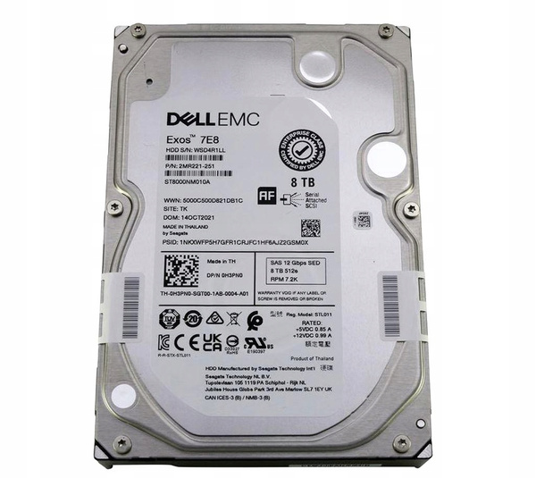 DYSK DELL EMC EXOS 7E8 8TB SAS SED ST8000NM010A 12G 7.2K 512e 3,5 0H3PN0 USZKODZONY