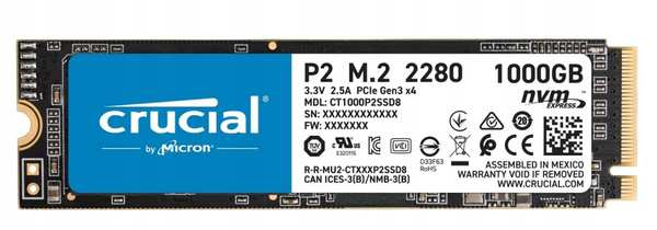 Dysk SSD Crucial P2 1TB M.2 PCIe USZKODZONY (CT1000P2SSD8)