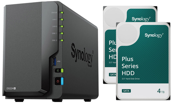 Serwer NAS Synology DiskStation DS224+ 8TB (2x4TB) Synology HAT3300-4T