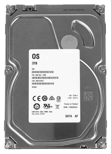 Dysk HDD Niebrandowany 3.5" OS 3TB SATA AF 2AE16L-899 SKR001 (Używany)