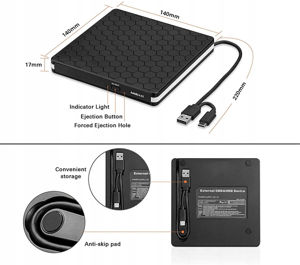 Nagrywarka DVD zewnętrzna Amicool USB 3.0 Type-C (BT686)