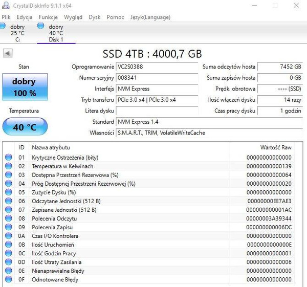 Dysk SSD NVMe M.2 4TB 1630Mb/s PCI-E x4