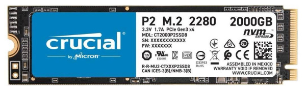 Dysk SSD Crucial P2 2TB M.2 2280 PCI-E x4 Gen3 NVMe (USZKODZONY) (CT2000P2SSD8) 