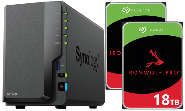 Serwer NAS Synology DiskStation DS224+ 36TB (2x18TB) Seagate IronWolf PRO / 10GB RAM